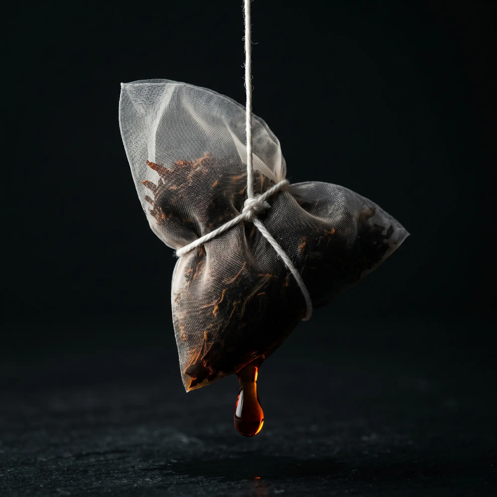 Suspended. Squeezed completely closed. One slow drip.