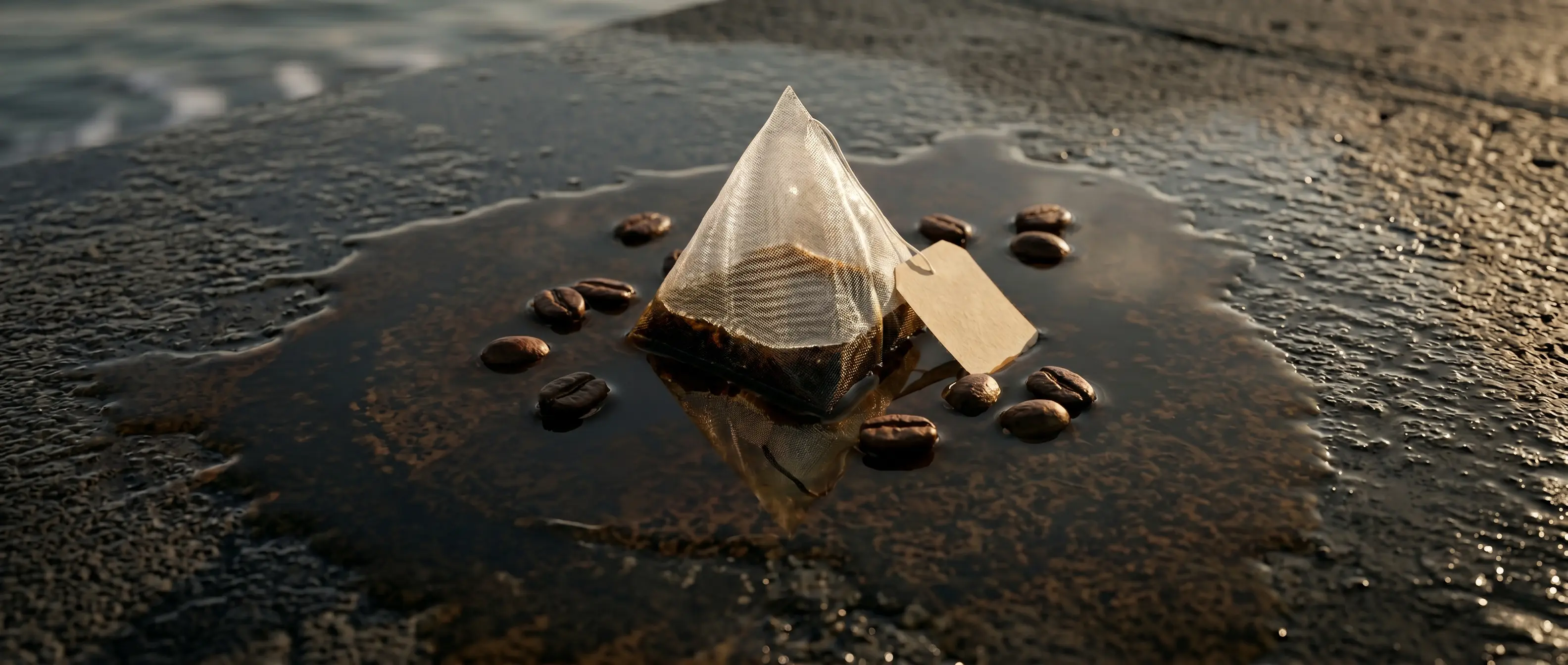 At the tide line. Coffee beans as witness.